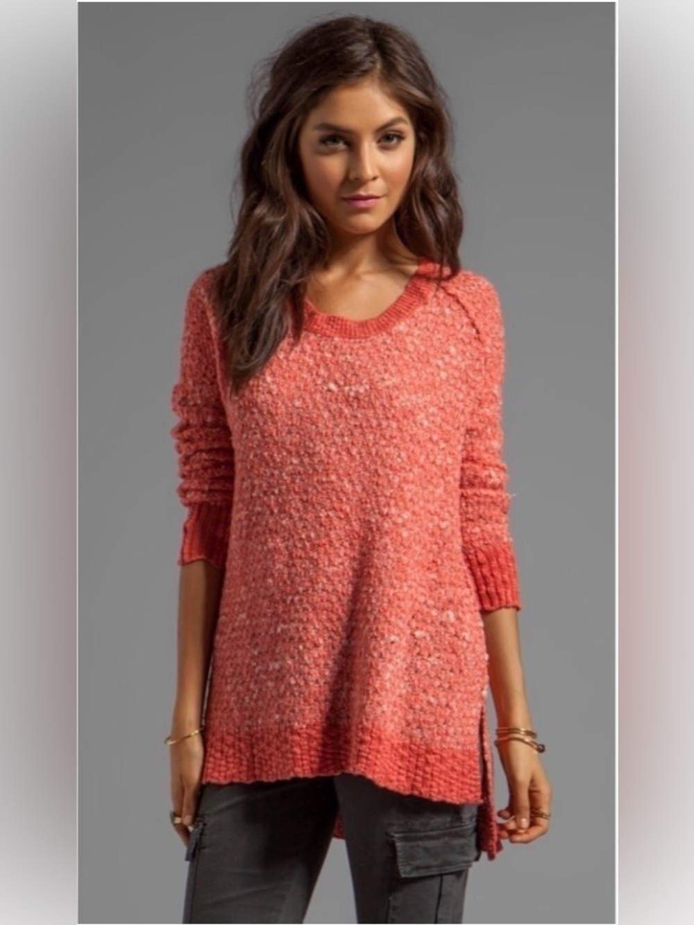 Free People Nantucket Red Side Slit Wool Blend Jeepster Pullover Sweater Size XS - Picture 1 of 16